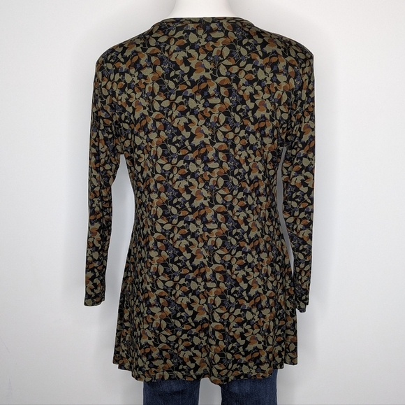 Cut Loose Black Brown Green Floral Leaf Long Sleeve Top S - Picture 5 of 8